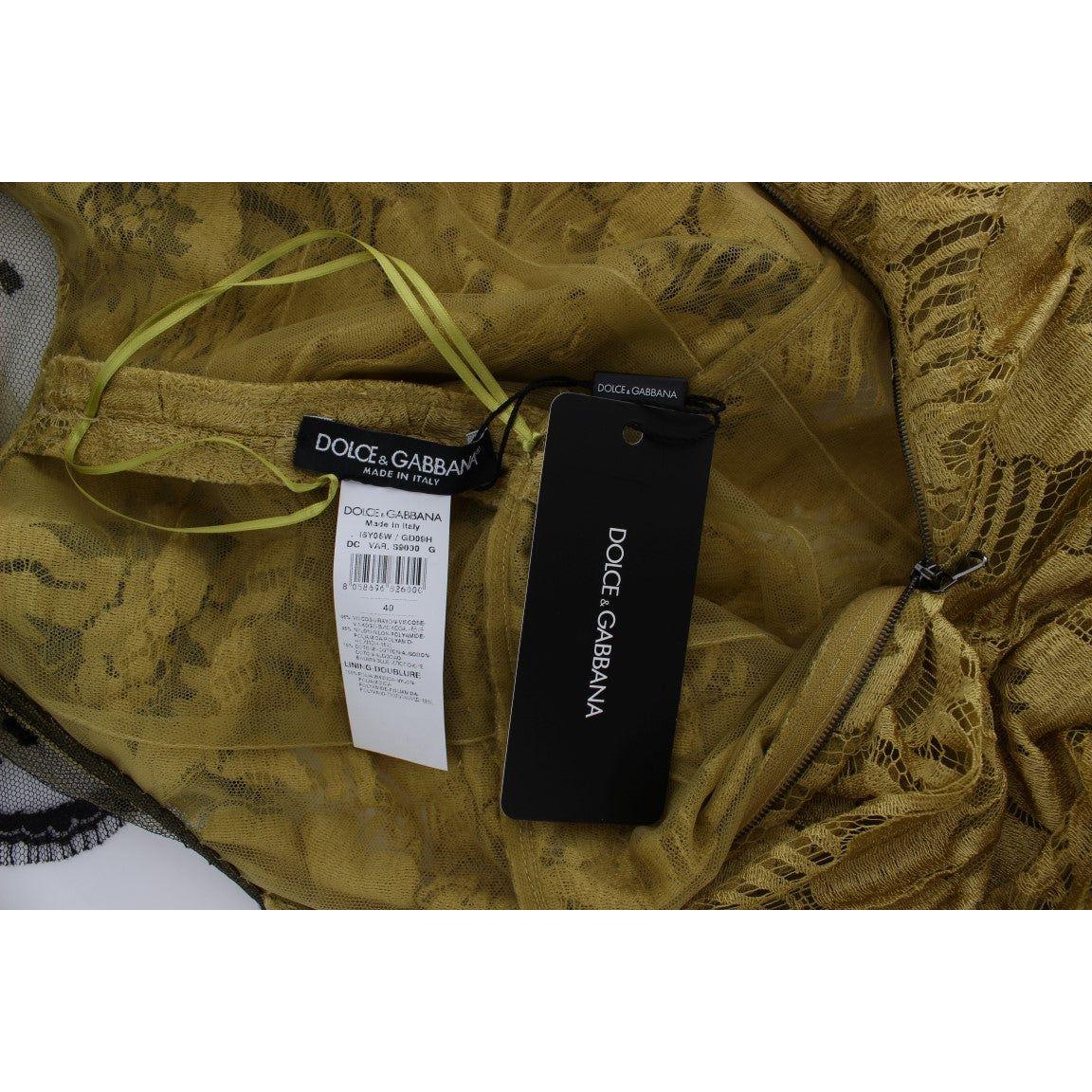 فستان دولتشي آند غابانا من الدانتيل باللون الأصفر