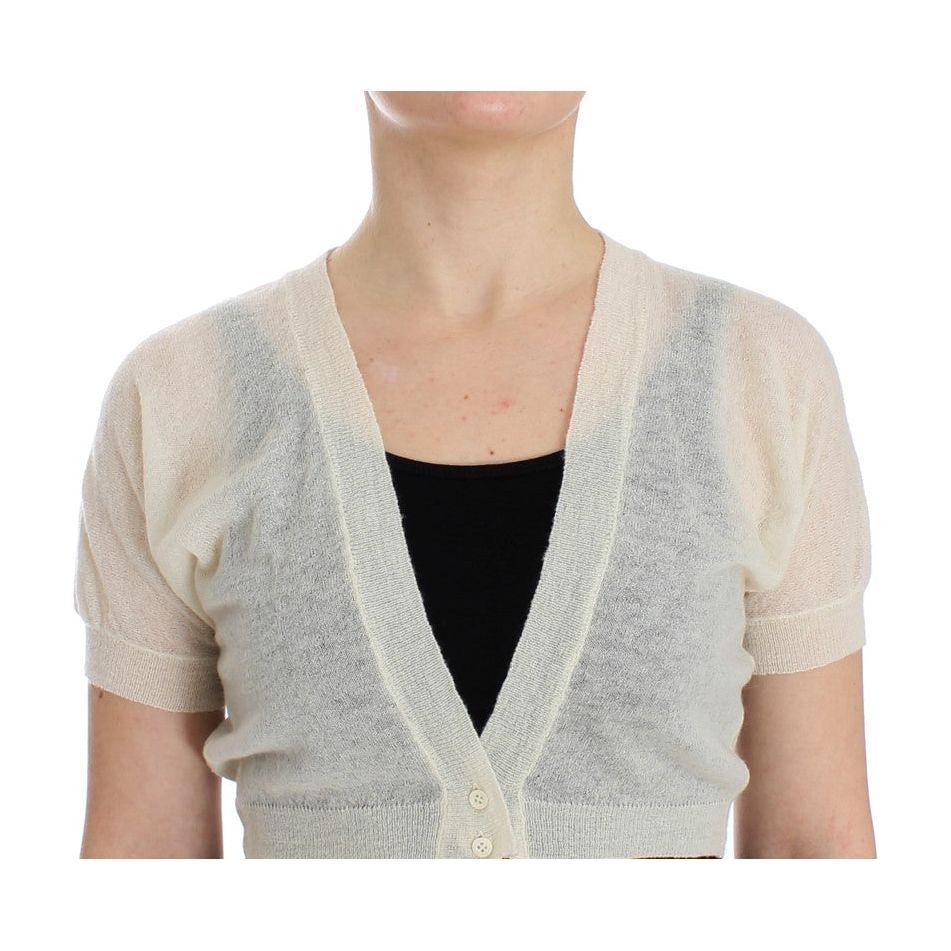 سترة Ermanno Scervino الأنيقة المقصوصة باللون الأبيض الفاتح من مزيج صوف الألبكة