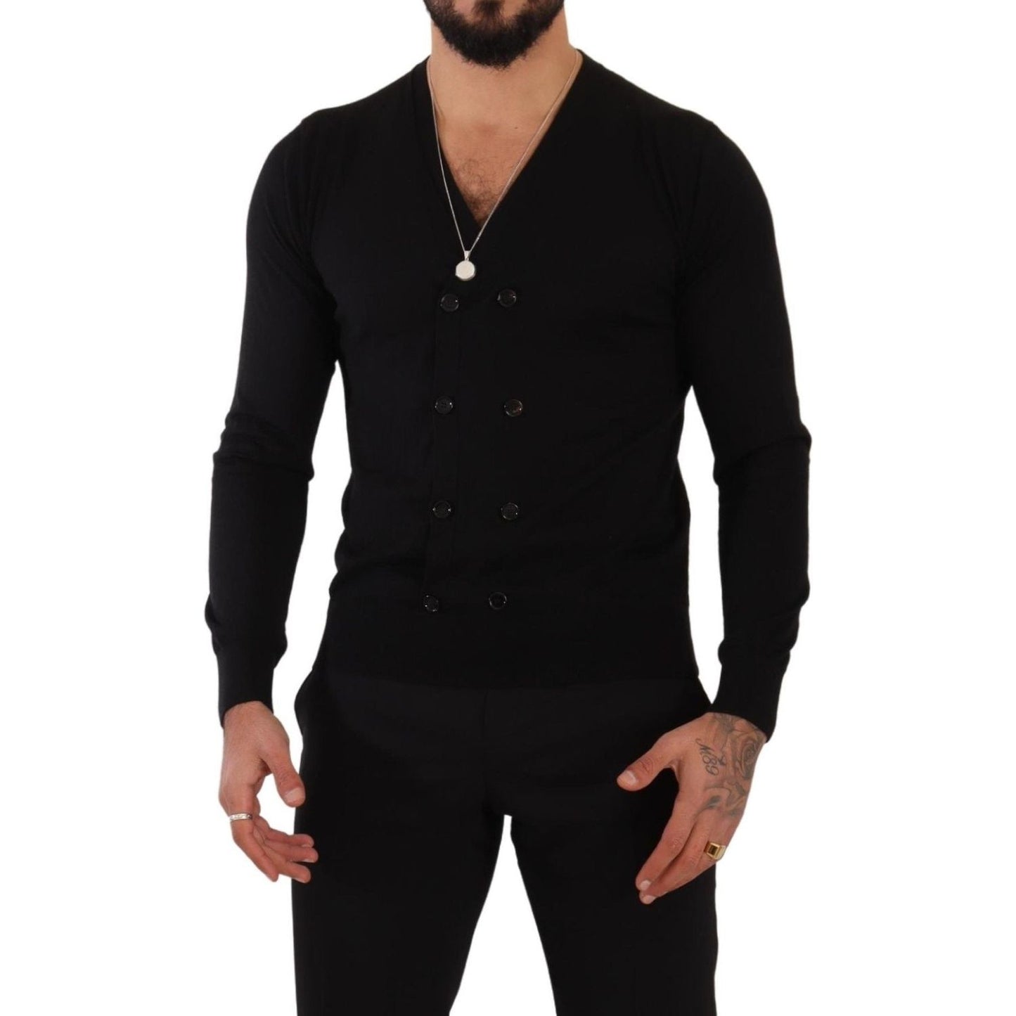 Dolce & Gabbana Elegant V-Neck Black Cashmere Cardigan Dolce & Gabbana