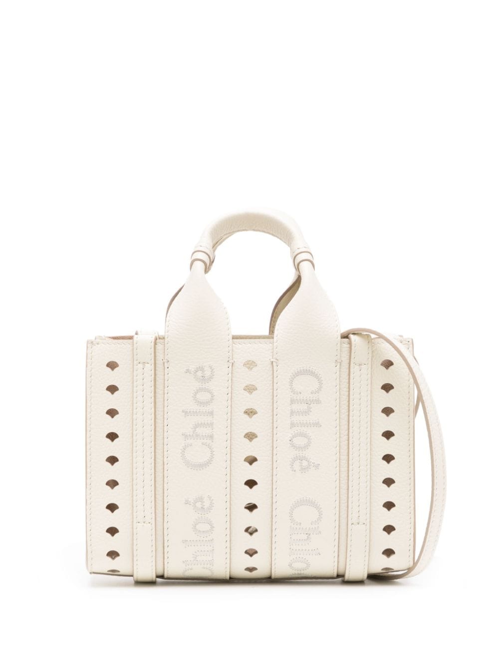 Chloè Ivory Leather Perforated Tote Bag Shopper Chloè