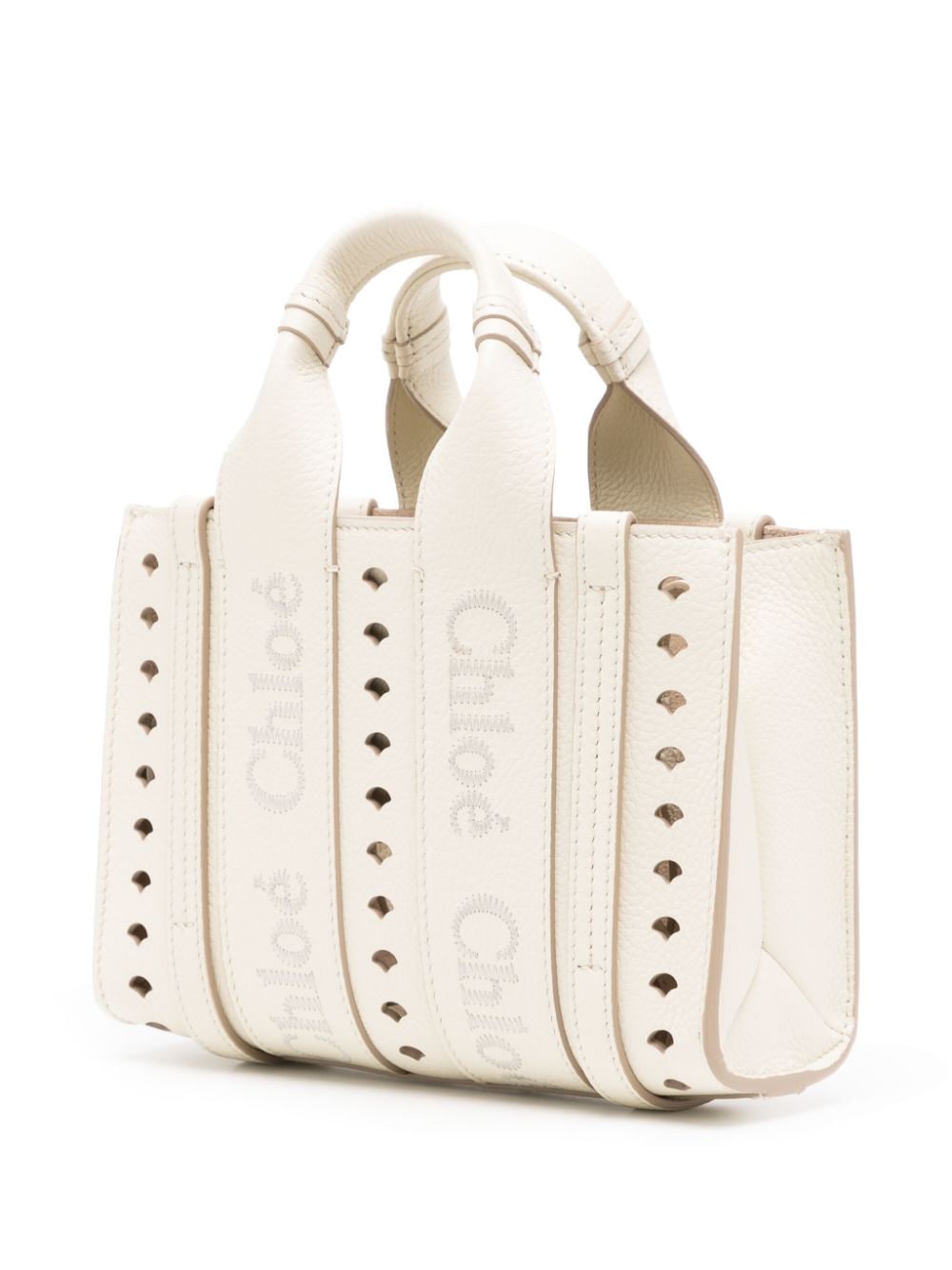 Chloè Ivory Leather Perforated Tote Bag Shopper Chloè