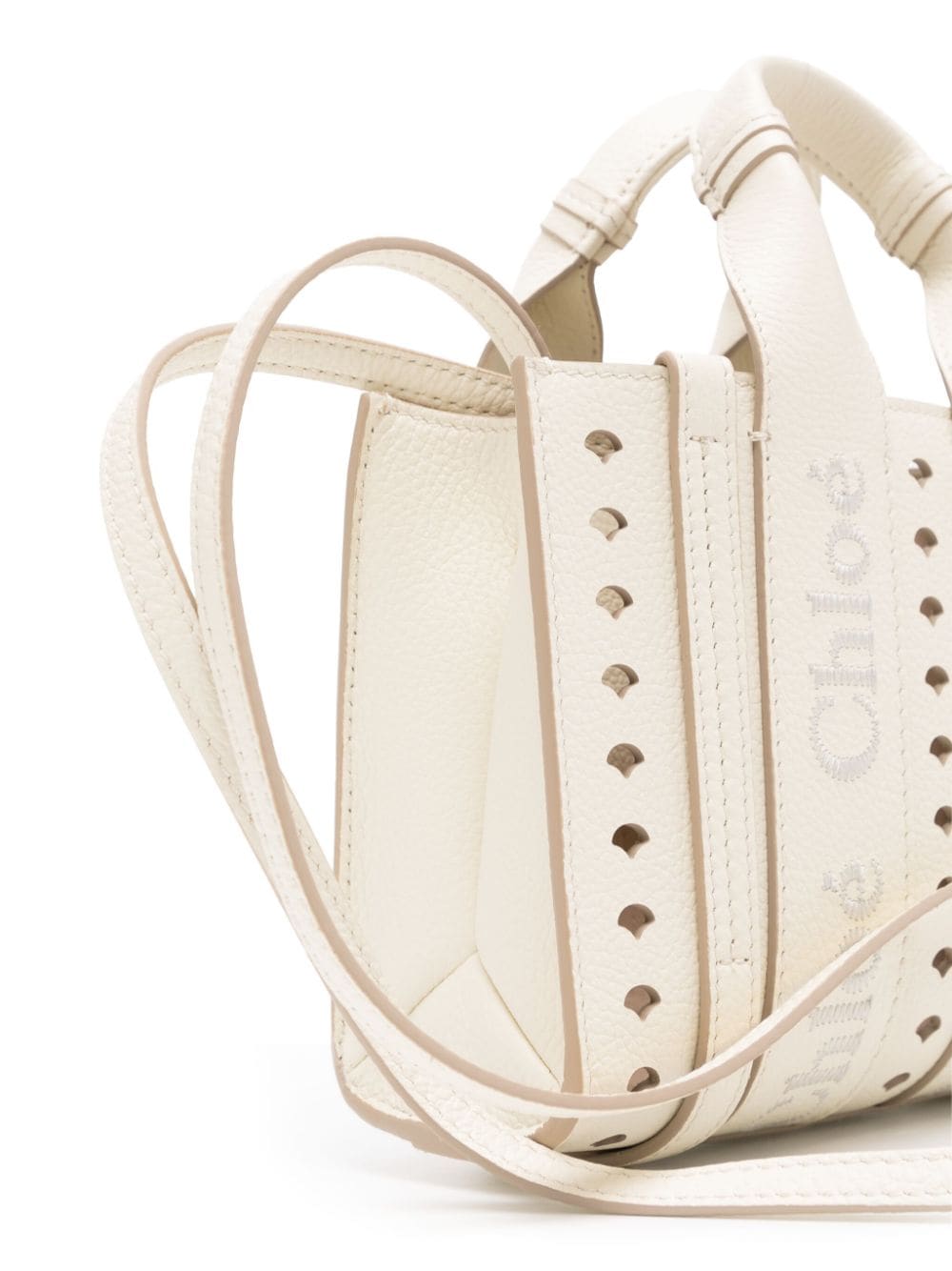 Chloè Ivory Leather Perforated Tote Bag Shopper Chloè