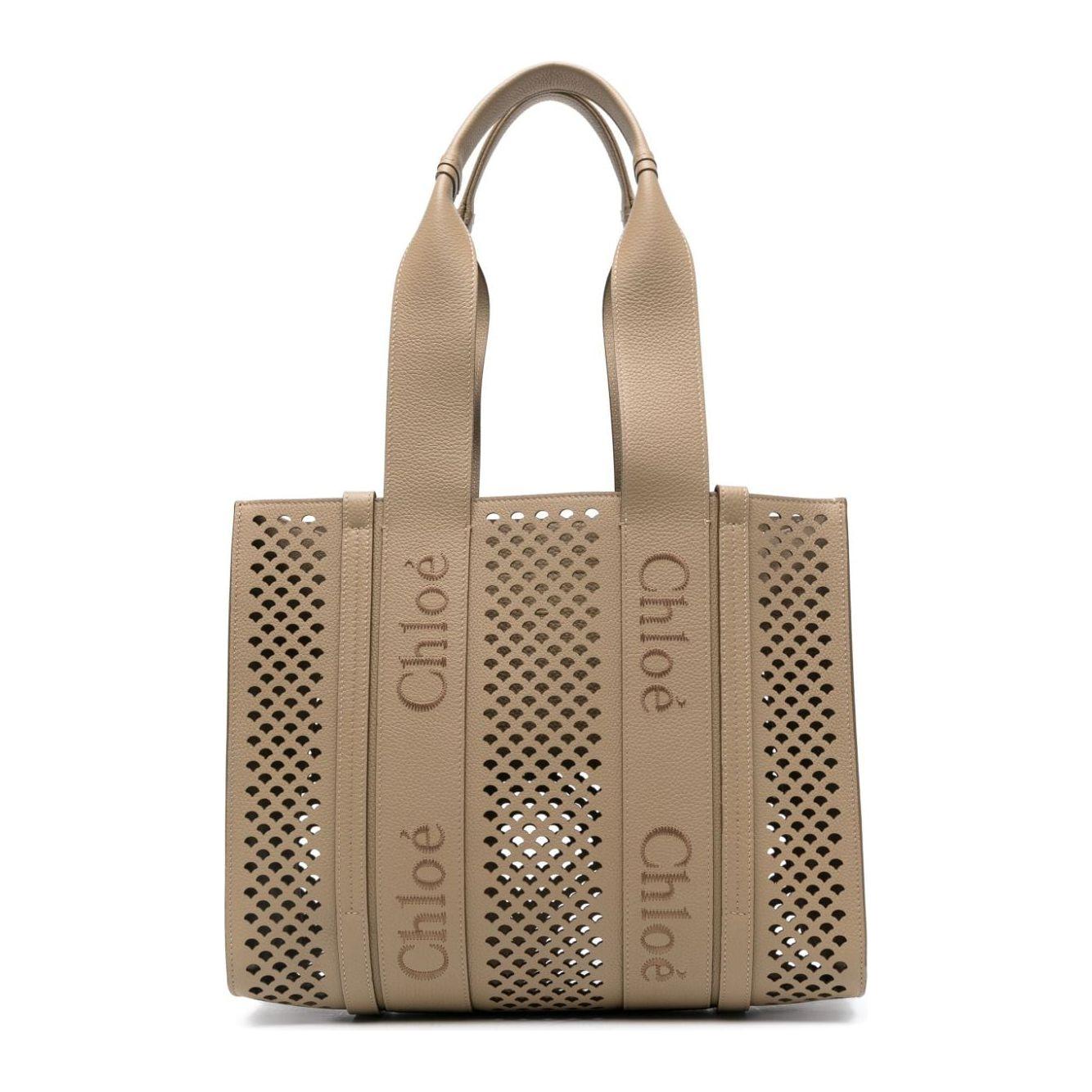 Chloè brown leather grained  perforated Tote Bag Brown Shopper Chloè