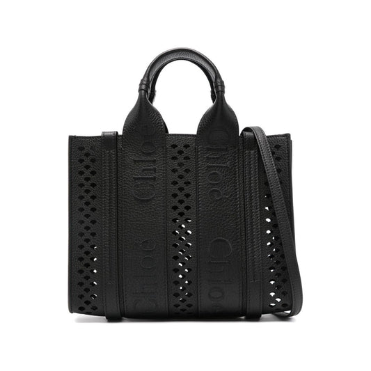 Chloè Black Perforated Leather Grained Small Tote Bag Shopper Chloè