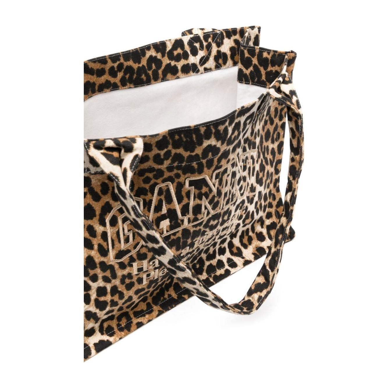 GANNI recycled cotton all-over leopard print tote Bag Shopper Ganni