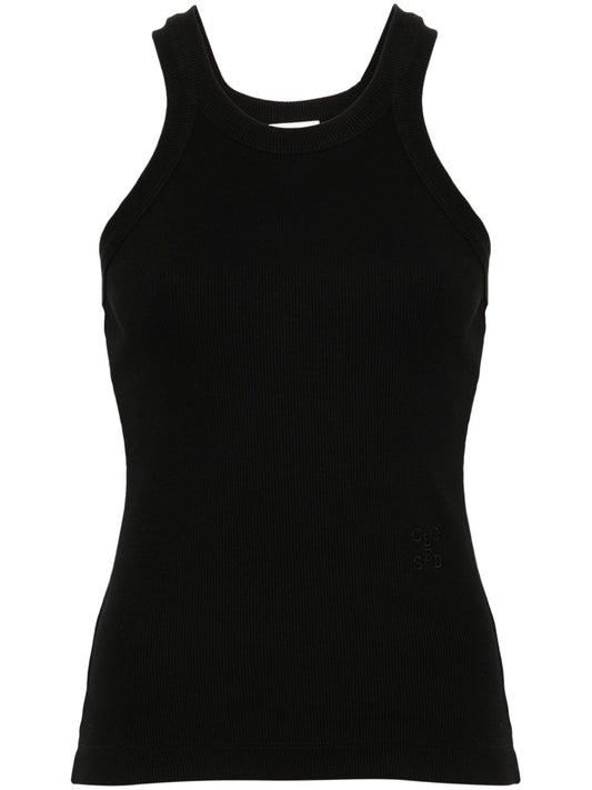 Closed logo-embroidered ribbed tank top