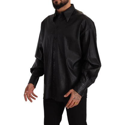 Dolce & Gabbana Black Leather Button Down Men Collared Jacket 1728,67345645728,Black,Clothing,Dolce & Gabbana,IT52 | XL,Jackets & Coats - Clothing,Jackets - Men - Clothing,Leather Jackets - Jackets & Coats - Clothing,Material: 100% Leather,Men,Men - Cloth