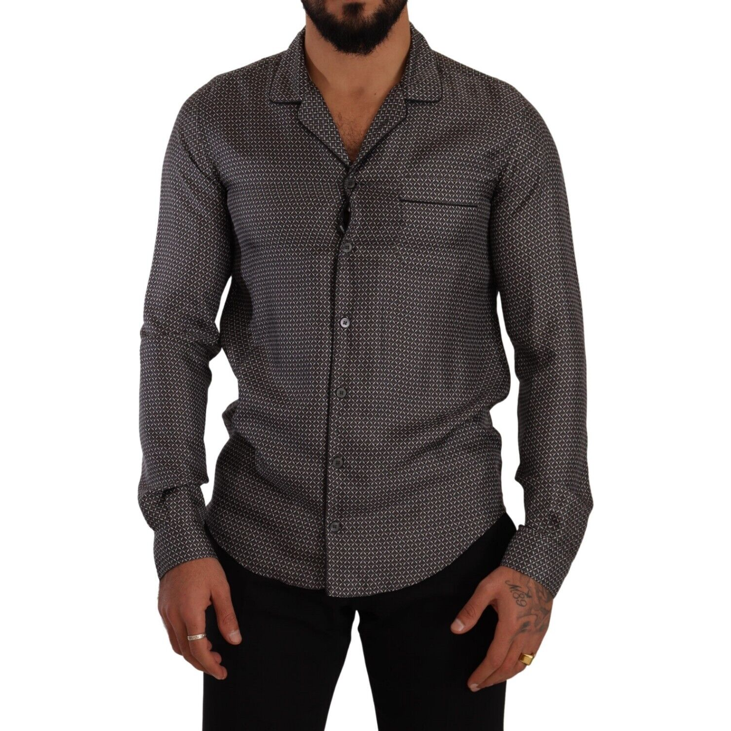 Dolce & Gabbana Gray Fantasy Pattern Pajama Top Mens Shirt