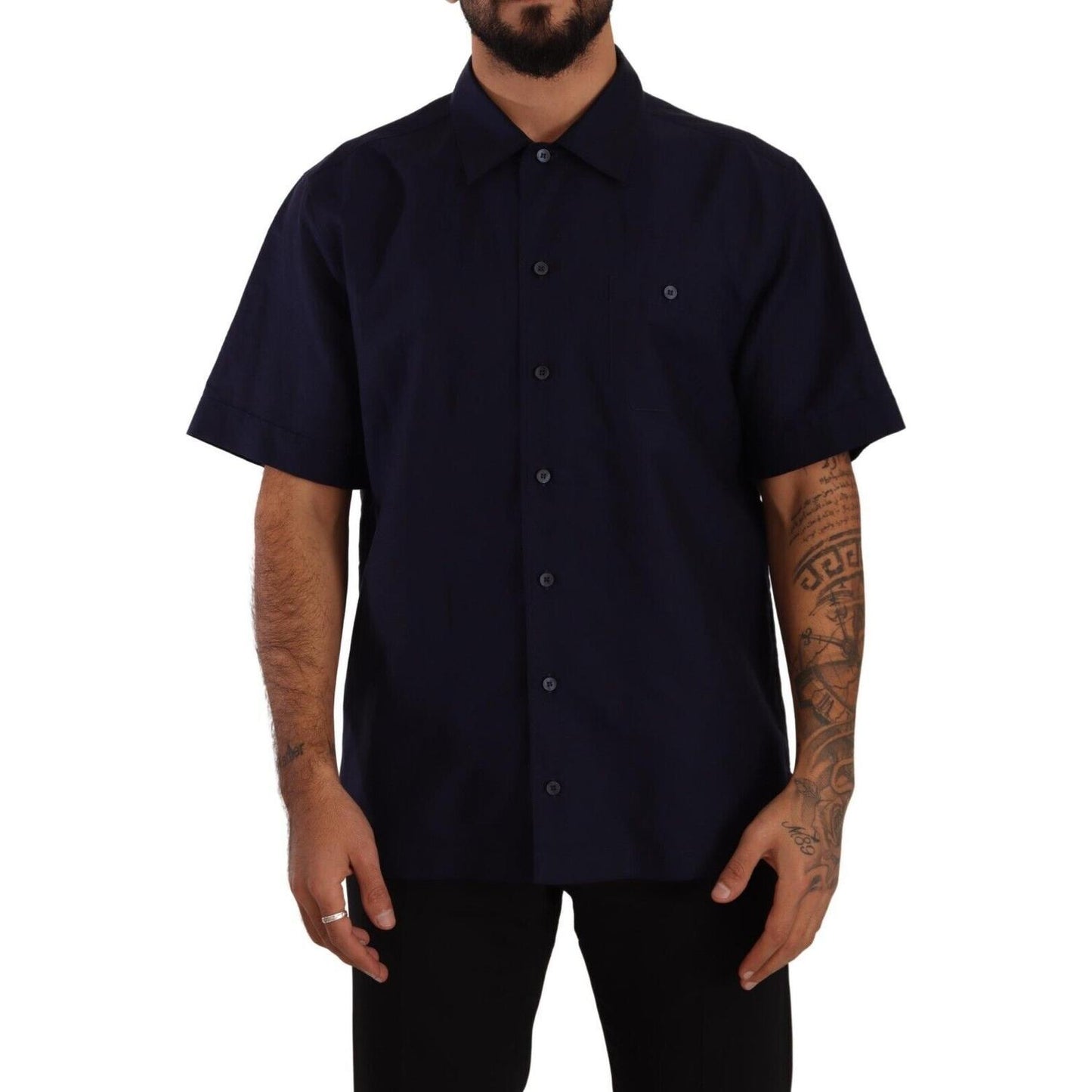 Dolce & Gabbana Elegant Navy Blue Button-Down Casual Shirt Dolce & Gabbana