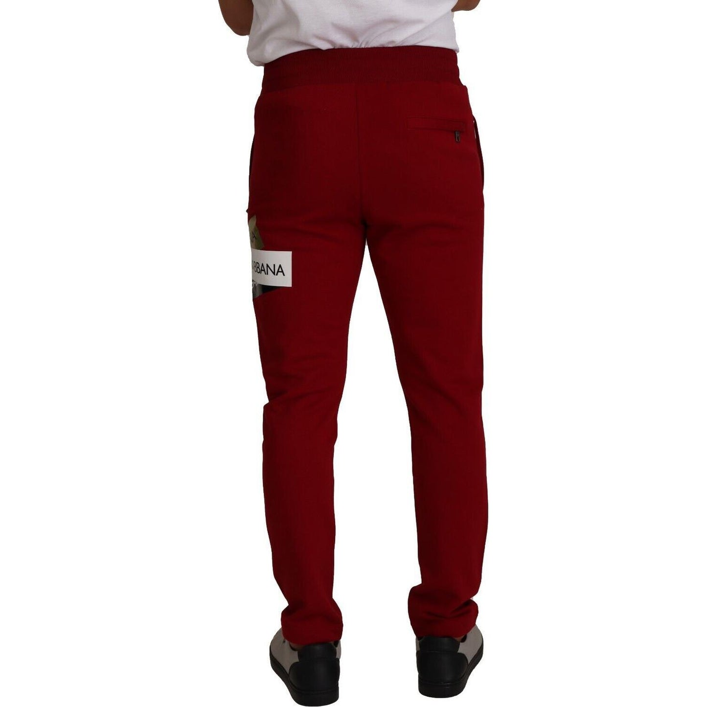 Dolce & Gabbana Red Cotton Logo Patch Sweatpants Jogging Pants 1728,67345645728,Athletic Pants - Pants - Clothing,Clothing,Dolce & Gabbana,IT44 | XS,Jeans & Pants - Men - Clothing,Joggers (workout pants) - Sportswear - Clothing,Material: 100% Cotton,Men,M