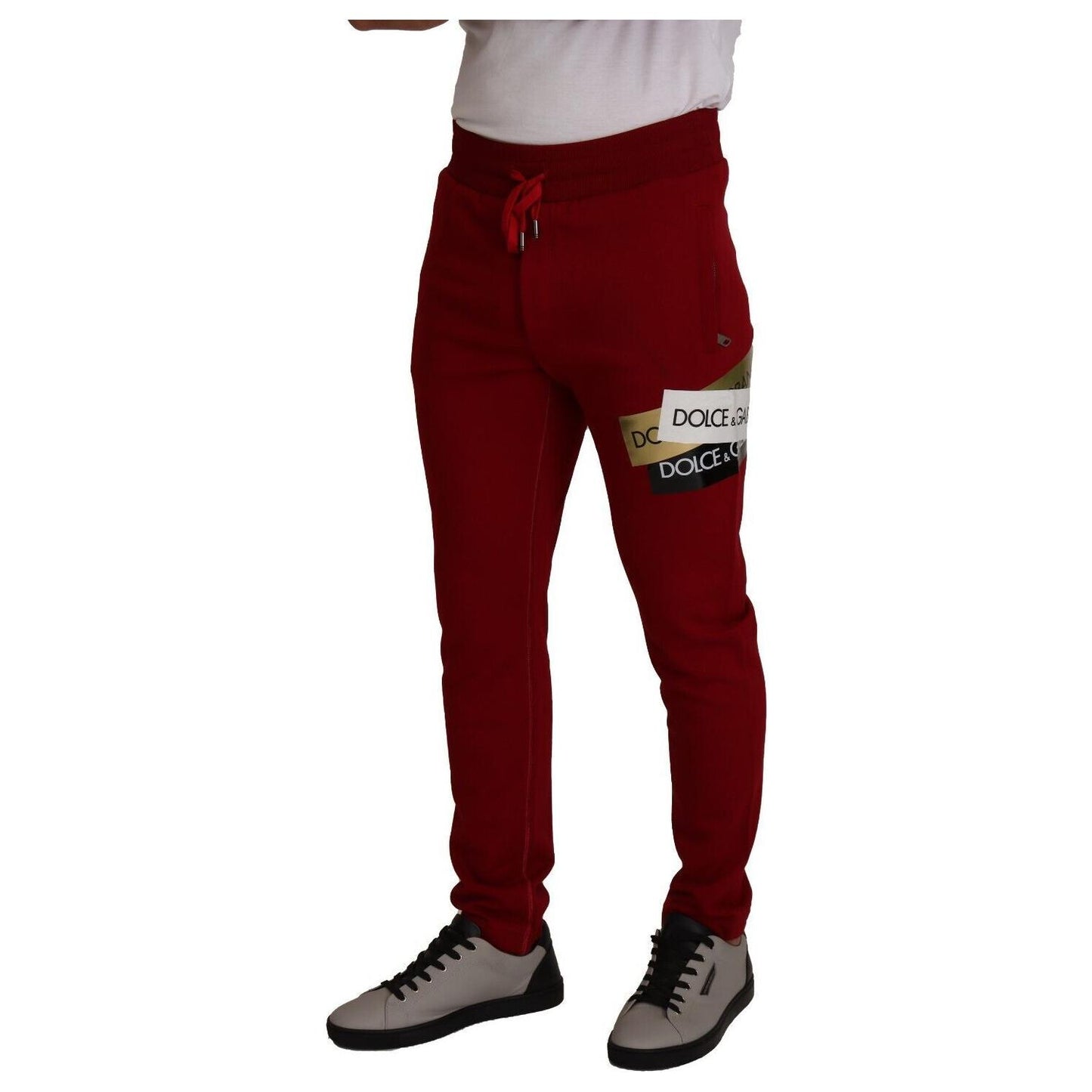 Dolce & Gabbana Red Cotton Logo Patch Sweatpants Jogging Pants 1728,67345645728,Athletic Pants - Pants - Clothing,Clothing,Dolce & Gabbana,IT44 | XS,Jeans & Pants - Men - Clothing,Joggers (workout pants) - Sportswear - Clothing,Material: 100% Cotton,Men,M