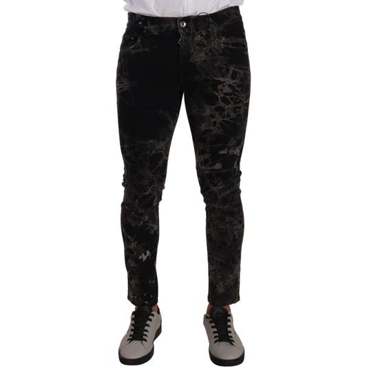 Dolce & Gabbana Black Patterned Skinny Slim Fit Jeans 1728,2% Elastane,67345645728,Black and Gray,Clothing,Dolce & Gabbana,IT48 | M,Jeans & Pants - Men - Clothing,Jeans Denim - Clothing,Material: 98% Cotton,Men,Men - Clothing,New with tags,Skinny Jeans -