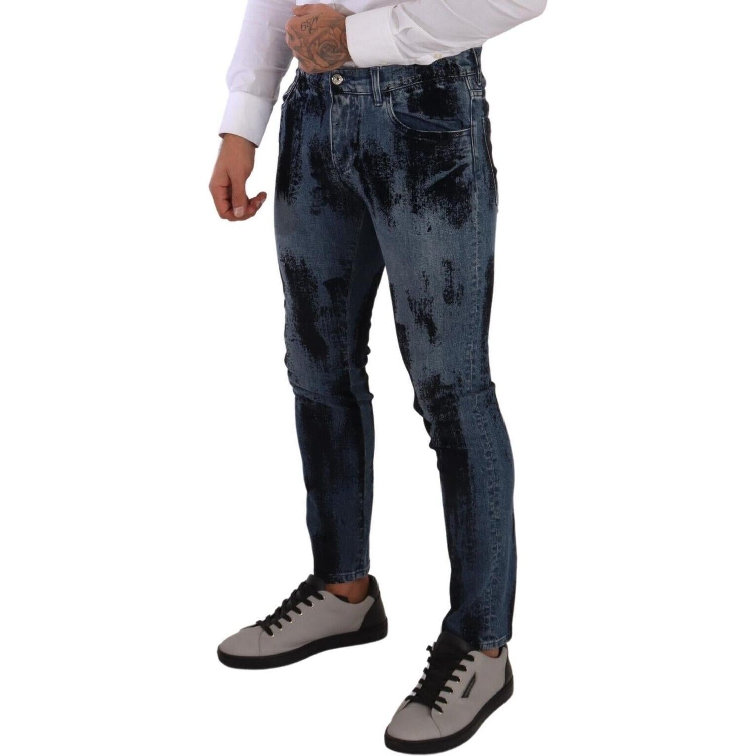 Dolce & Gabbana Blue Black Cotton Skinny Denim Jeans