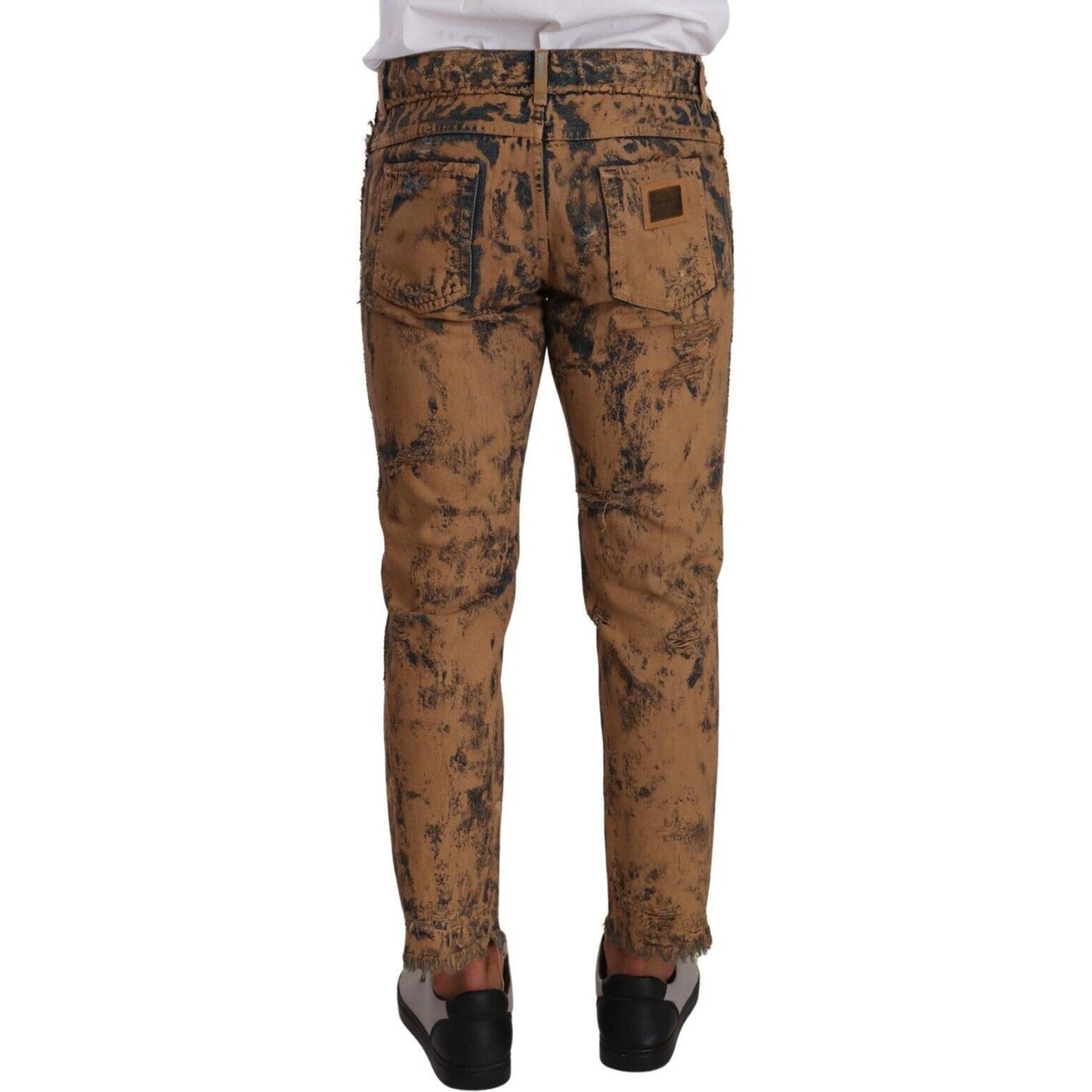 Dolce & Gabbana Brown Distressed Cotton Regular Denim Jeans 1728,67345645728,Brown,Clothing,Cropped Jeans - Jeans Denim - Clothing,Dolce & Gabbana,IT48 | M,Jeans & Pants - Men - Clothing,Jeans Denim - Clothing,Material: 100% Cotton,Men,Men - Clothing,New