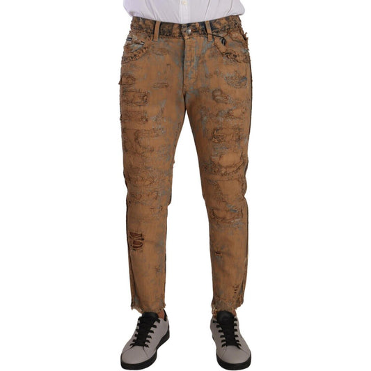 Dolce & Gabbana Brown Distressed Cotton Regular Denim Jeans 1728,67345645728,Brown,Clothing,Cropped Jeans - Jeans Denim - Clothing,Dolce & Gabbana,IT48 | M,Jeans & Pants - Men - Clothing,Jeans Denim - Clothing,Material: 100% Cotton,Men,Men - Clothing,New