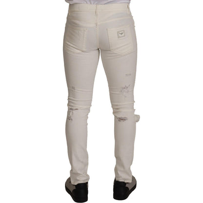 Dolce & Gabbana White Tattered Skinny Cotton Men Denim Jeans