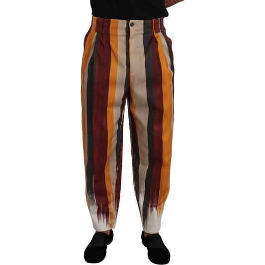 Dolce & Gabbana Multicolor Striped Cotton Tapered Trouser Pants 1728,42% Cotton,67345645728,Casual Pants - Pants - Clothing,Clothing,Dolce & Gabbana,IT50 | L,Jeans & Pants - Men - Clothing,Material: 58% Flax,Men,Men - Clothing,Multicolor,New with tags,Pan
