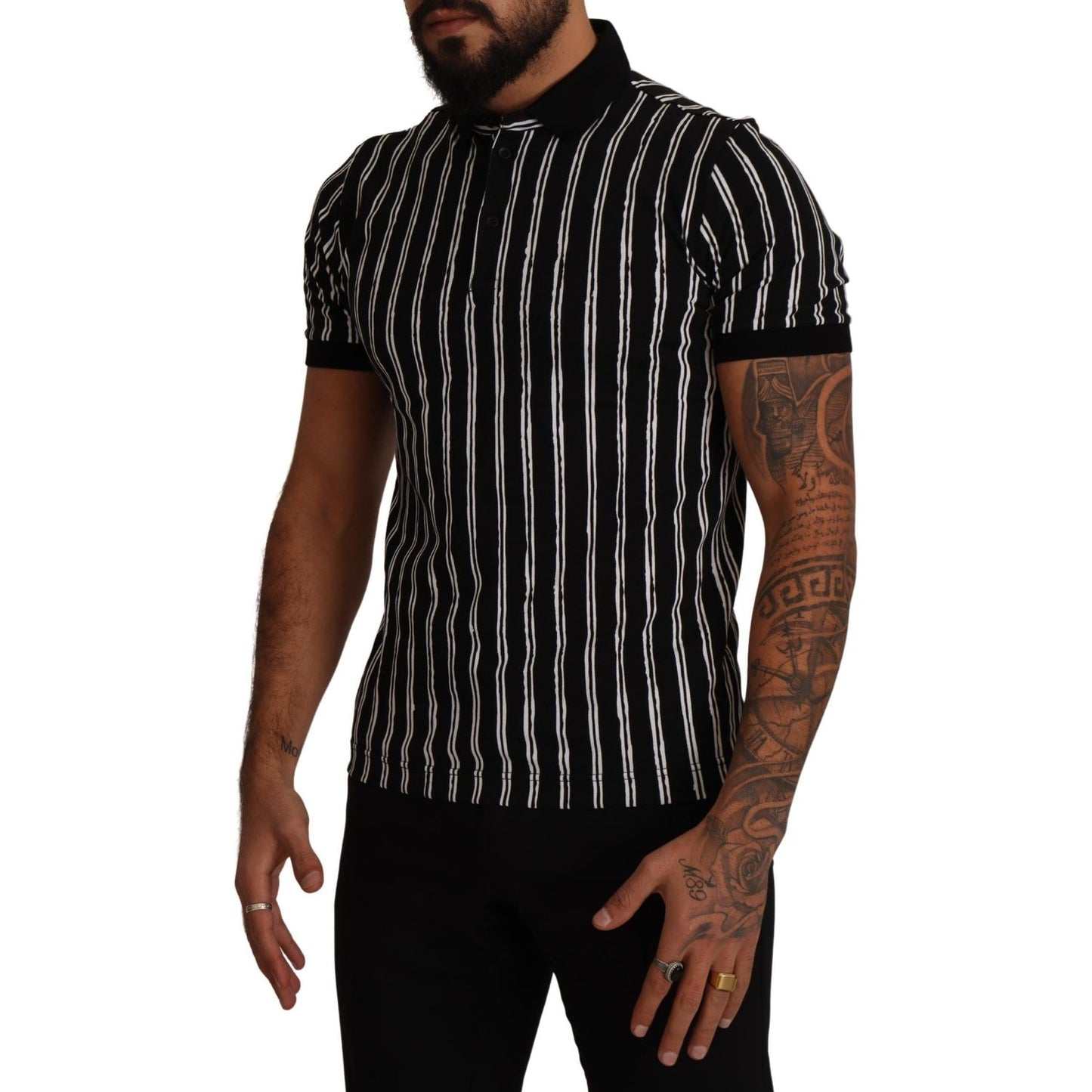 Dolce & Gabbana Elegant Striped Polo T-Shirt in Black Dolce & Gabbana