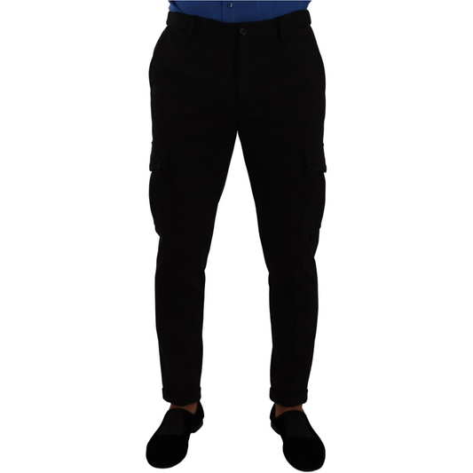 Dolce & Gabbana Black Viscose Skinny Cargo Trouser Pants