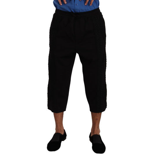 Dolce & Gabbana Black Cotton Torero Cropped Short Trouser Pants 1728,67345645728,Black,Clothing,Cropped Pants - Pants - Clothing,Dolce & Gabbana,IT50 | L,Jeans & Pants - Men - Clothing,Material: 95% Cotton 5% Nylon,Men,Men - Clothing,New with tags,Pants -