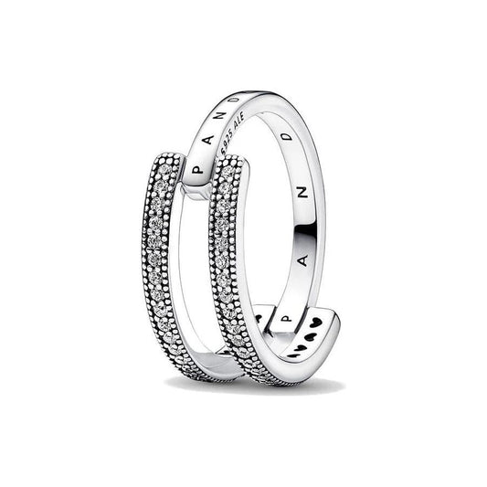 PANDORA JEWELS Mod. SIGNATURE LOGO & PAVE DOUBLE BAND - RING - Size 52 Ring PANDORA