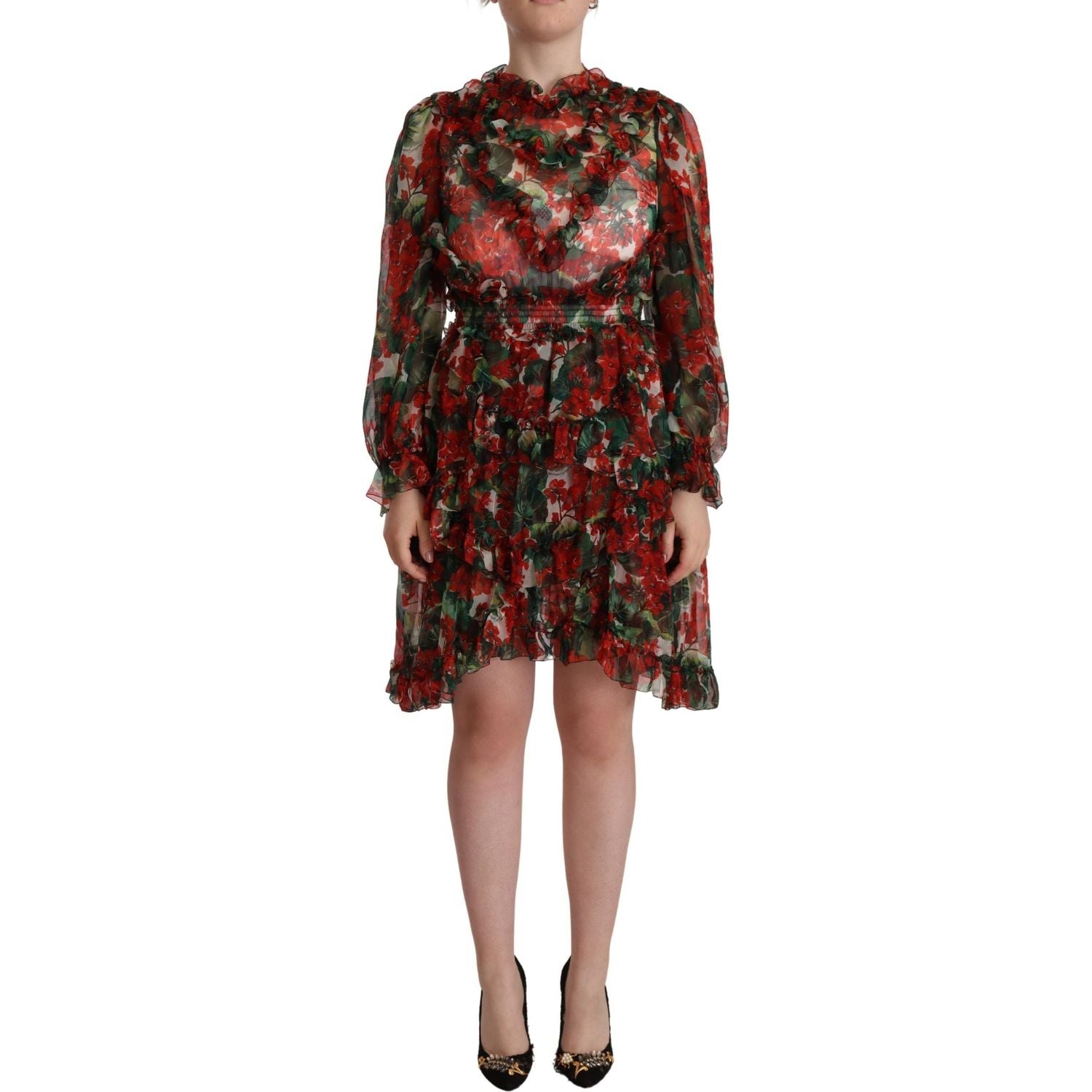 Dolce & Gabbana Multicolor Red Floral Silk Long Maxi Dress