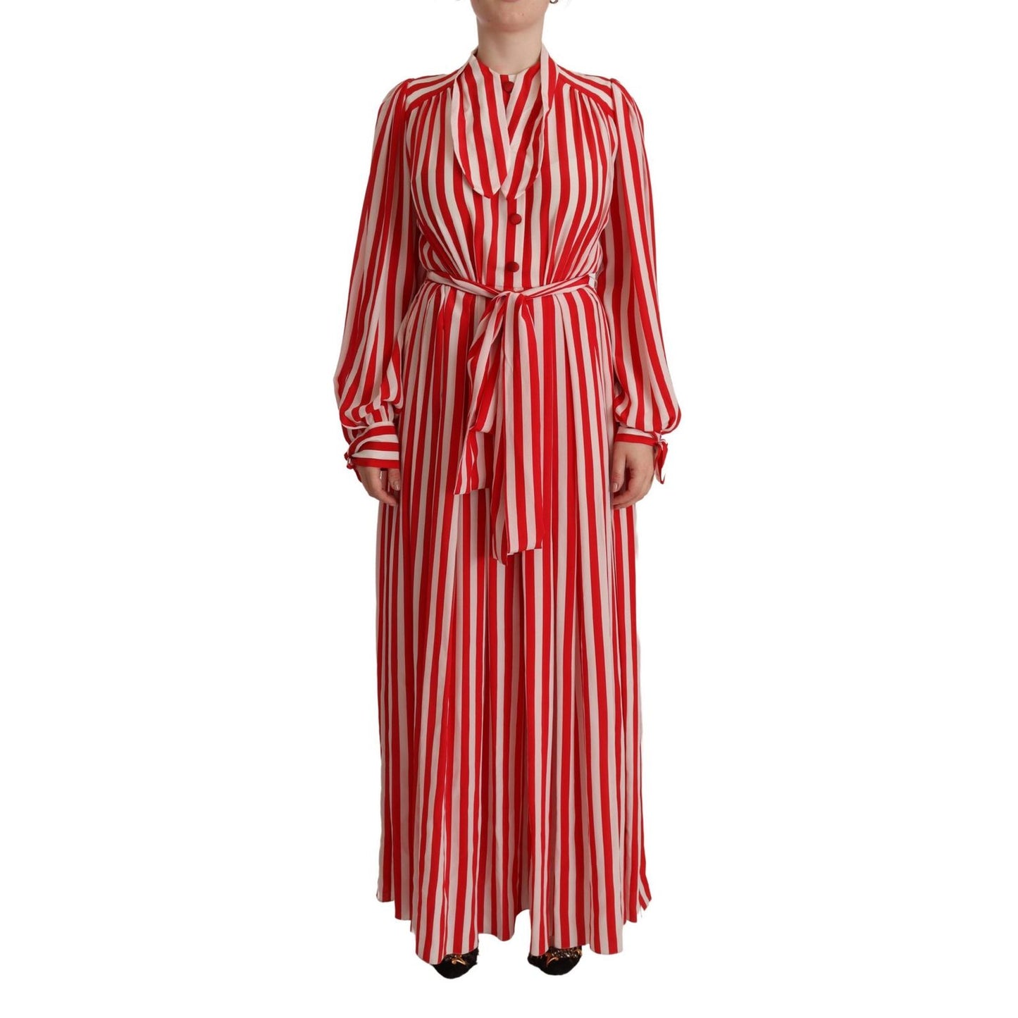 Dolce & Gabbana White Red Silk A-Line Shift Gown Dress
