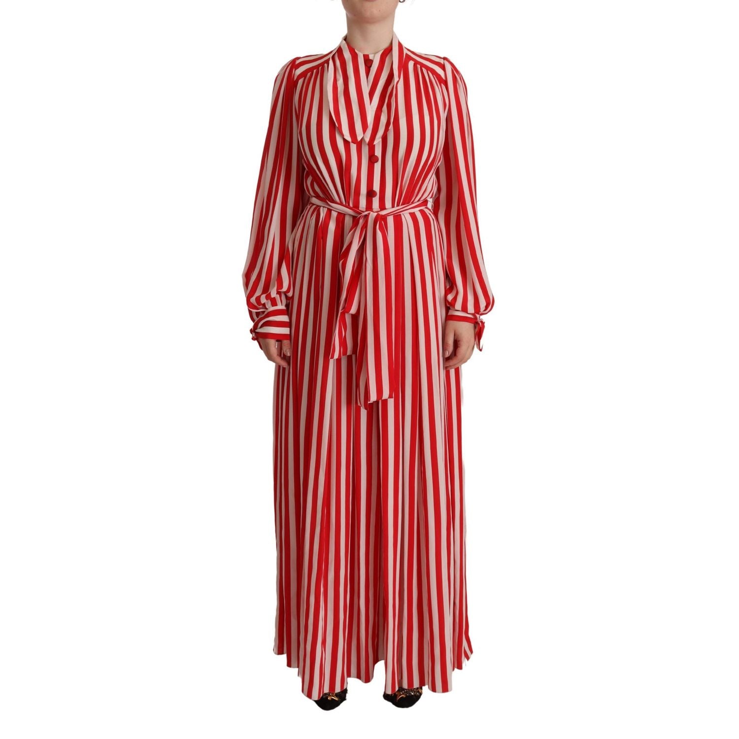 Dolce & Gabbana White Red Silk A-Line Shift Gown Dress