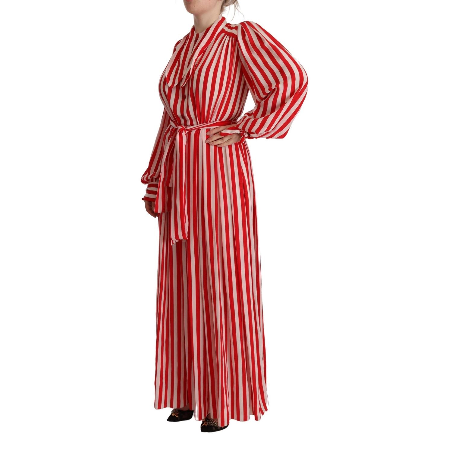 Dolce & Gabbana White Red Silk A-Line Shift Gown Dress