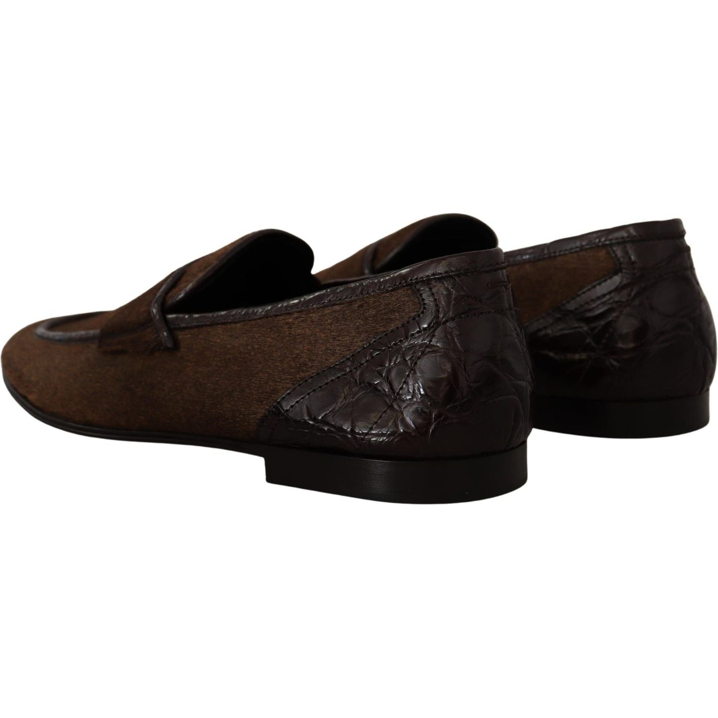 Dolce & Gabbana Elegant Brown Caiman Leather Loafers Dolce & Gabbana