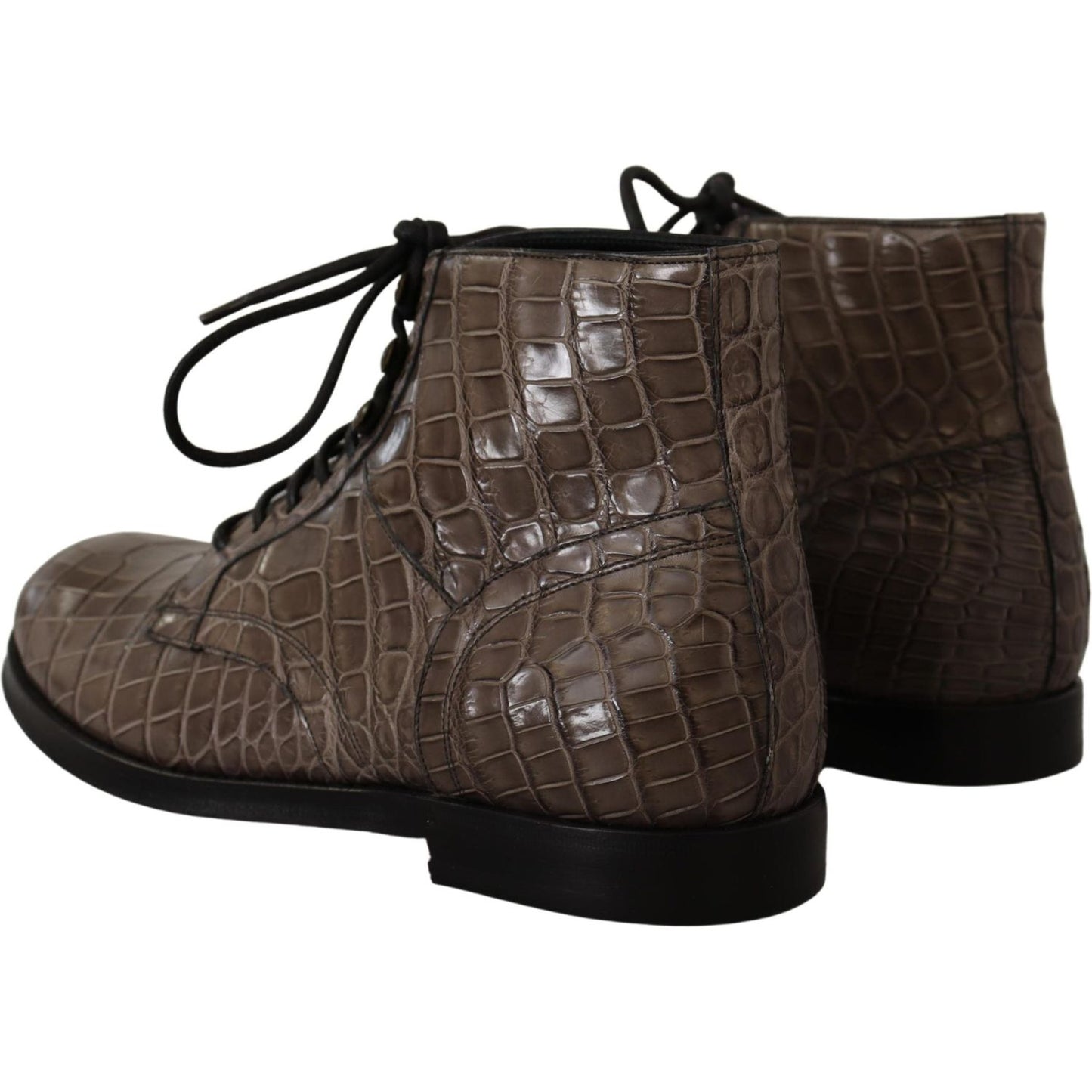Dolce & Gabbana Gray Crocodile Leather Derby Boots