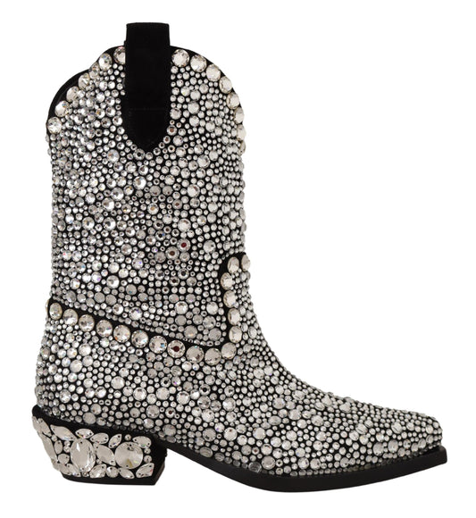 Dolce & Gabbana Crystal-Embellished Black Suede Boots Dolce & Gabbana