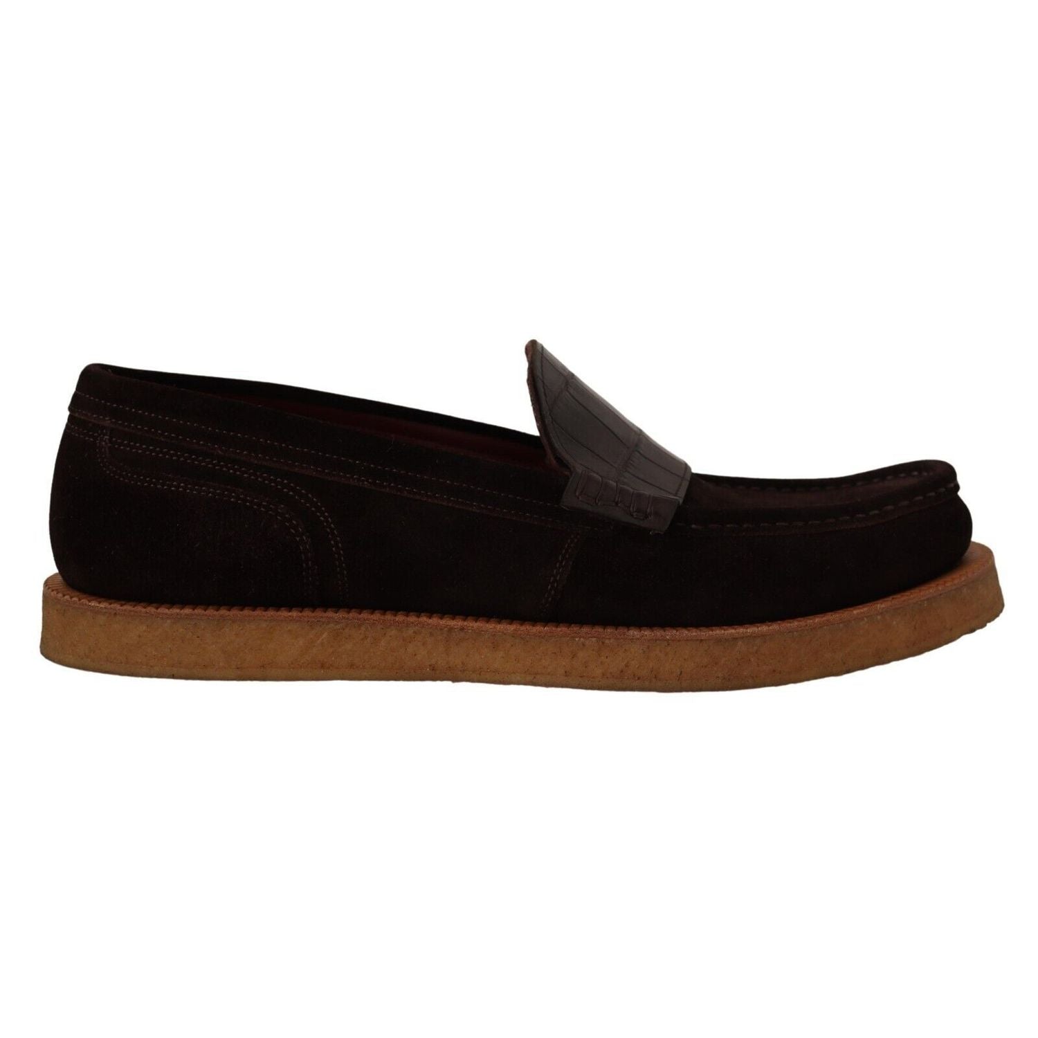 Dolce & Gabbana Brown Suede Leather Slip On Flats Moccasin Shoes