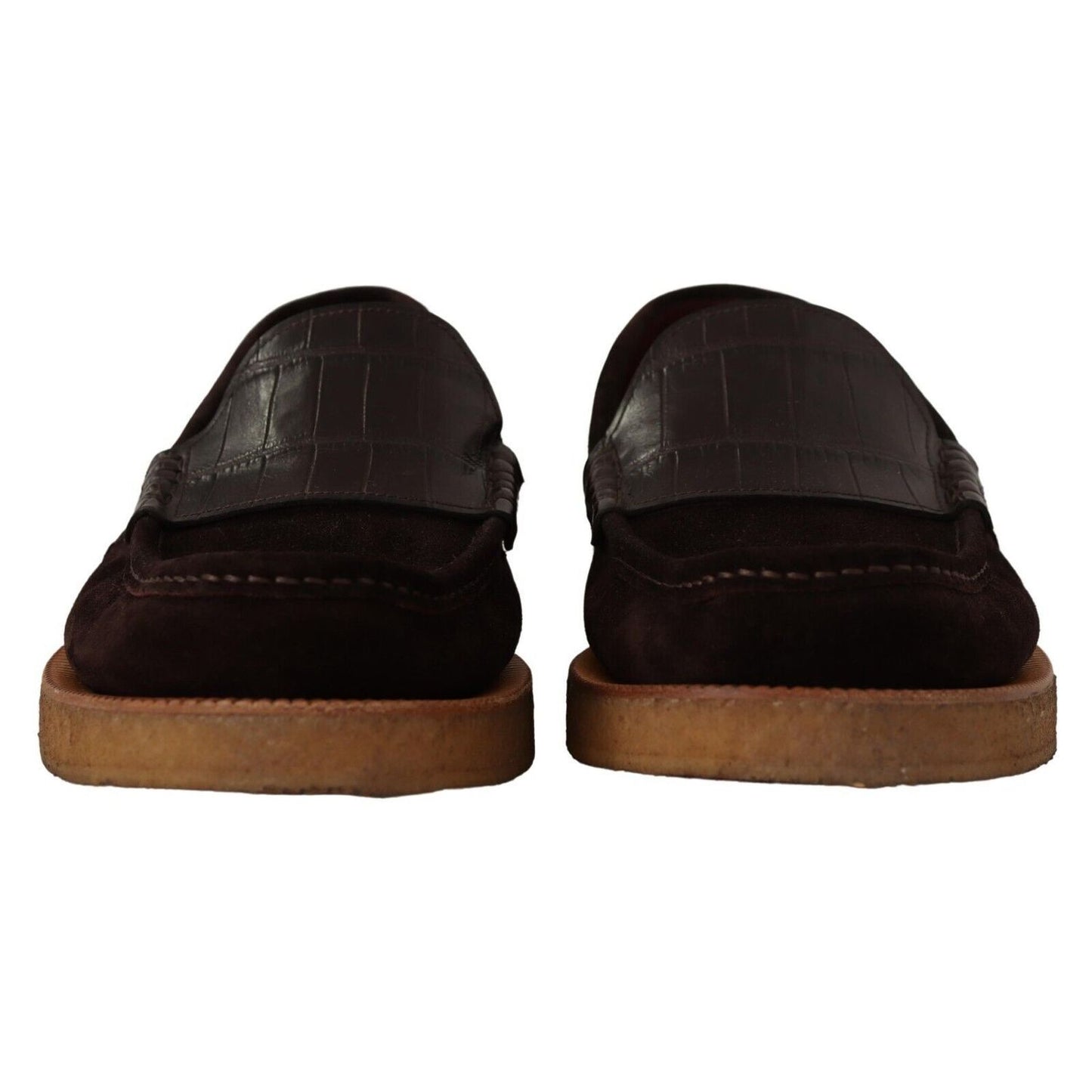 Dolce & Gabbana Brown Suede Leather Slip On Flats Moccasin Shoes