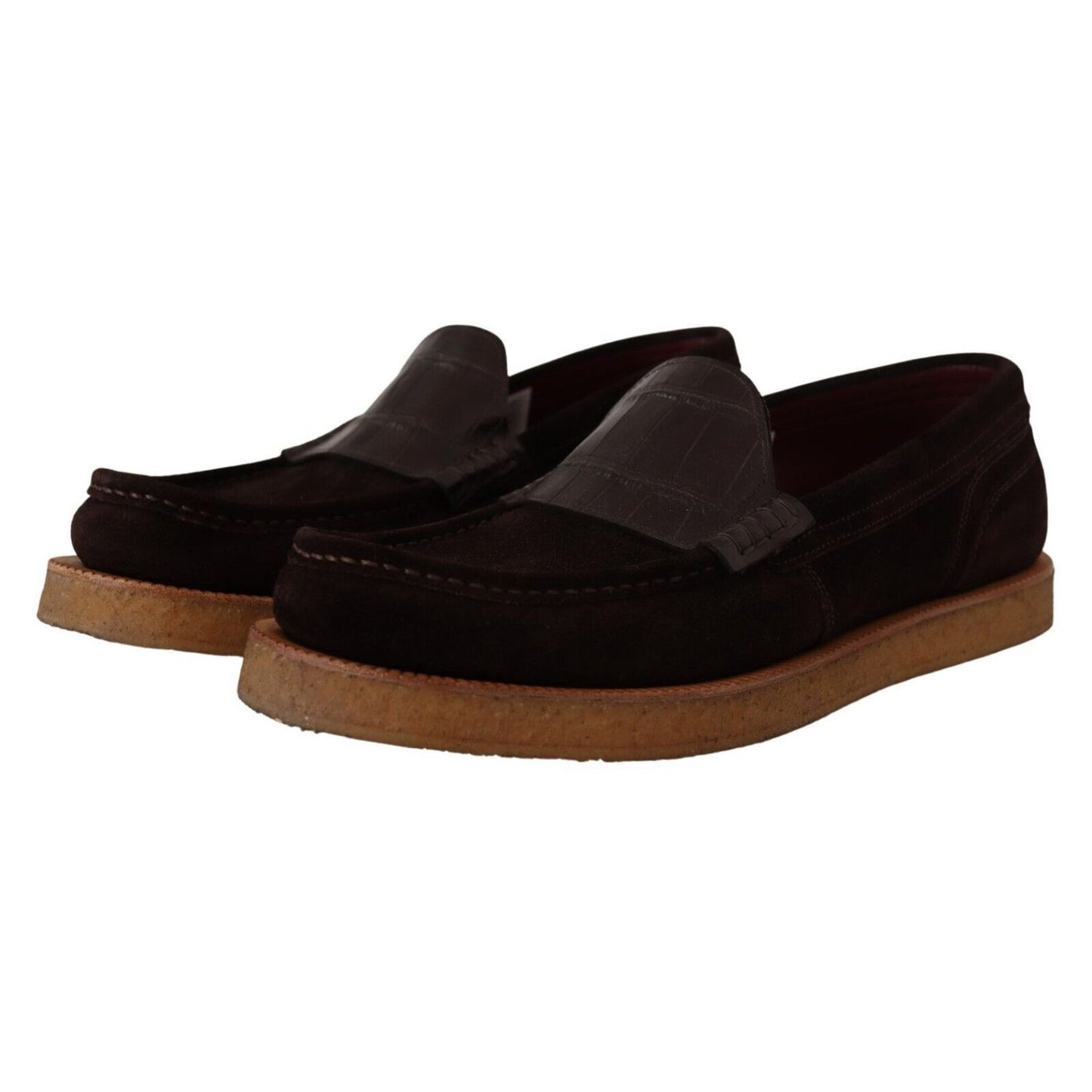 Dolce & Gabbana Brown Suede Leather Slip On Flats Moccasin Shoes