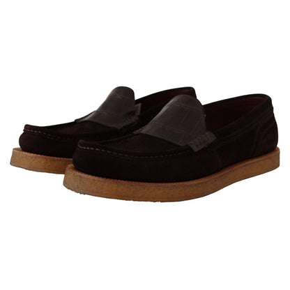 Dolce & Gabbana Brown Suede Leather Slip On Flats Moccasin Shoes