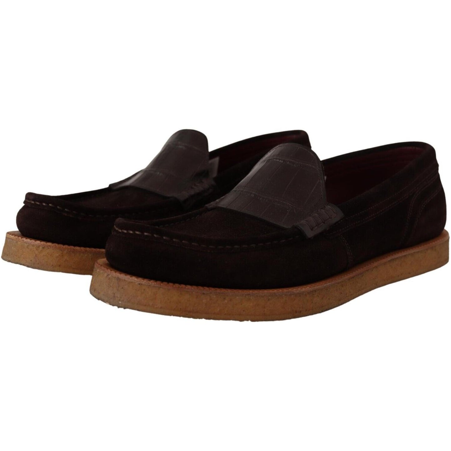 Dolce & Gabbana Elegant Suede Crocodile Loafers in Brown Dolce & Gabbana