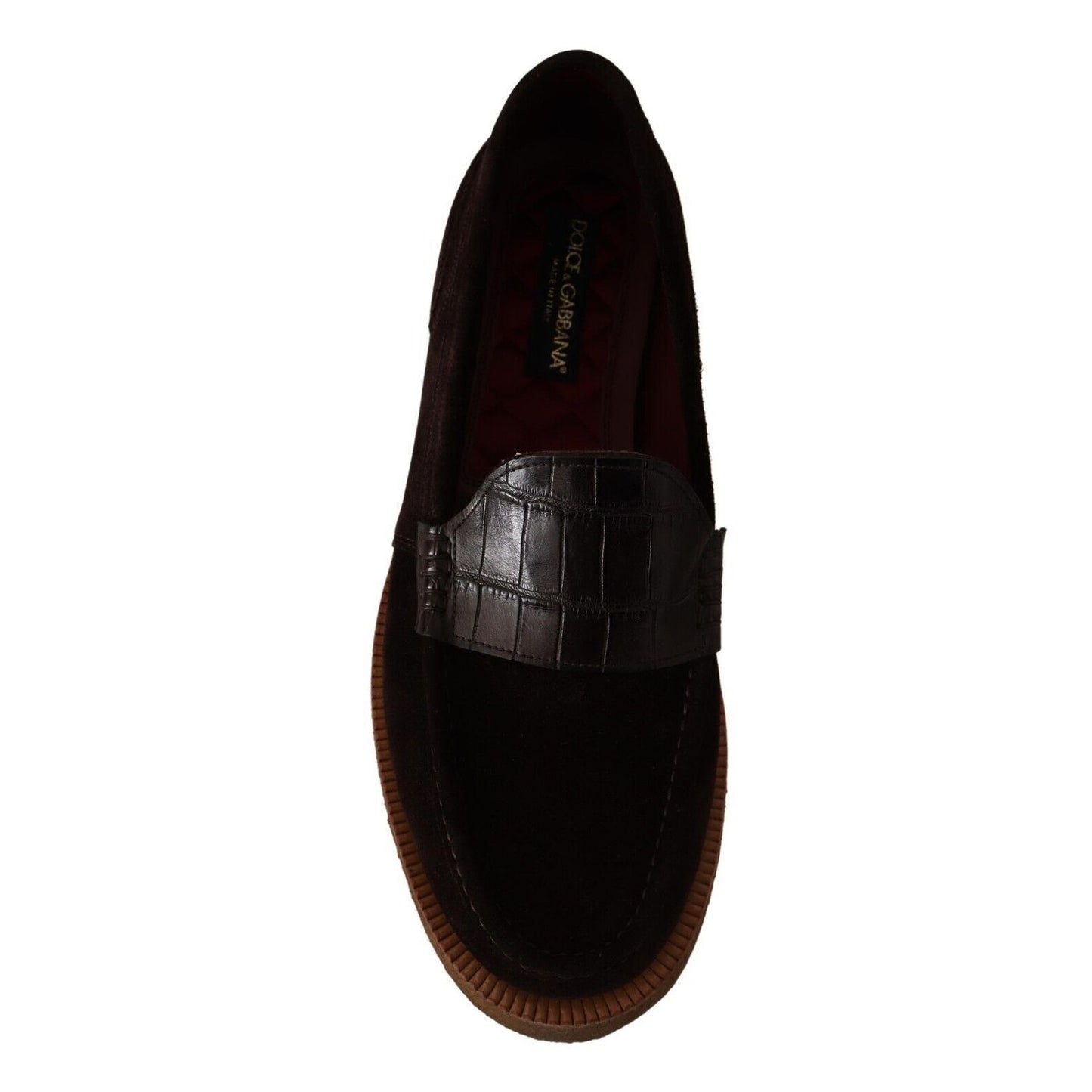 Dolce & Gabbana Brown Suede Leather Slip On Flats Moccasin Shoes
