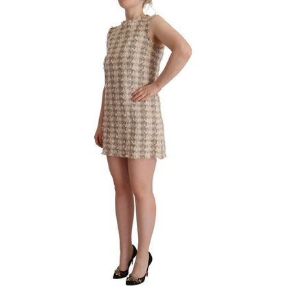 Dolce & Gabbana Beige Checkered Sleeveless Mini Shift Dress