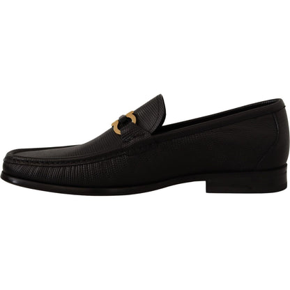 Salvatore Ferragamo Black Calf Leather Moccasins Loafers Shoes Dress Shoes