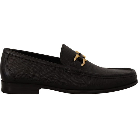 Salvatore Ferragamo Black Calf Leather Moccasins Loafers Shoes Dress Shoes