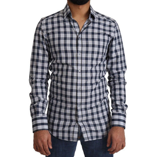 Dolce & Gabbana Elegant Blue & White Checkered Slim Fit Dress Shirt Dolce & Gabbana