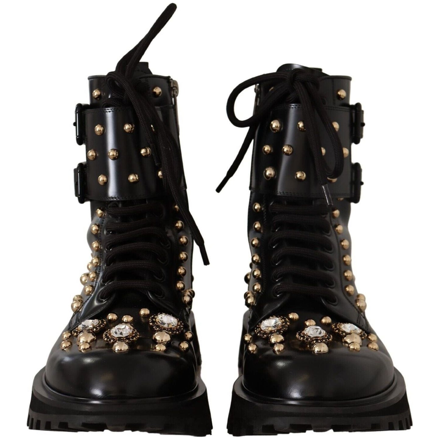 Dolce & Gabbana Black Crystal-Studded Formal Boots Dolce & Gabbana