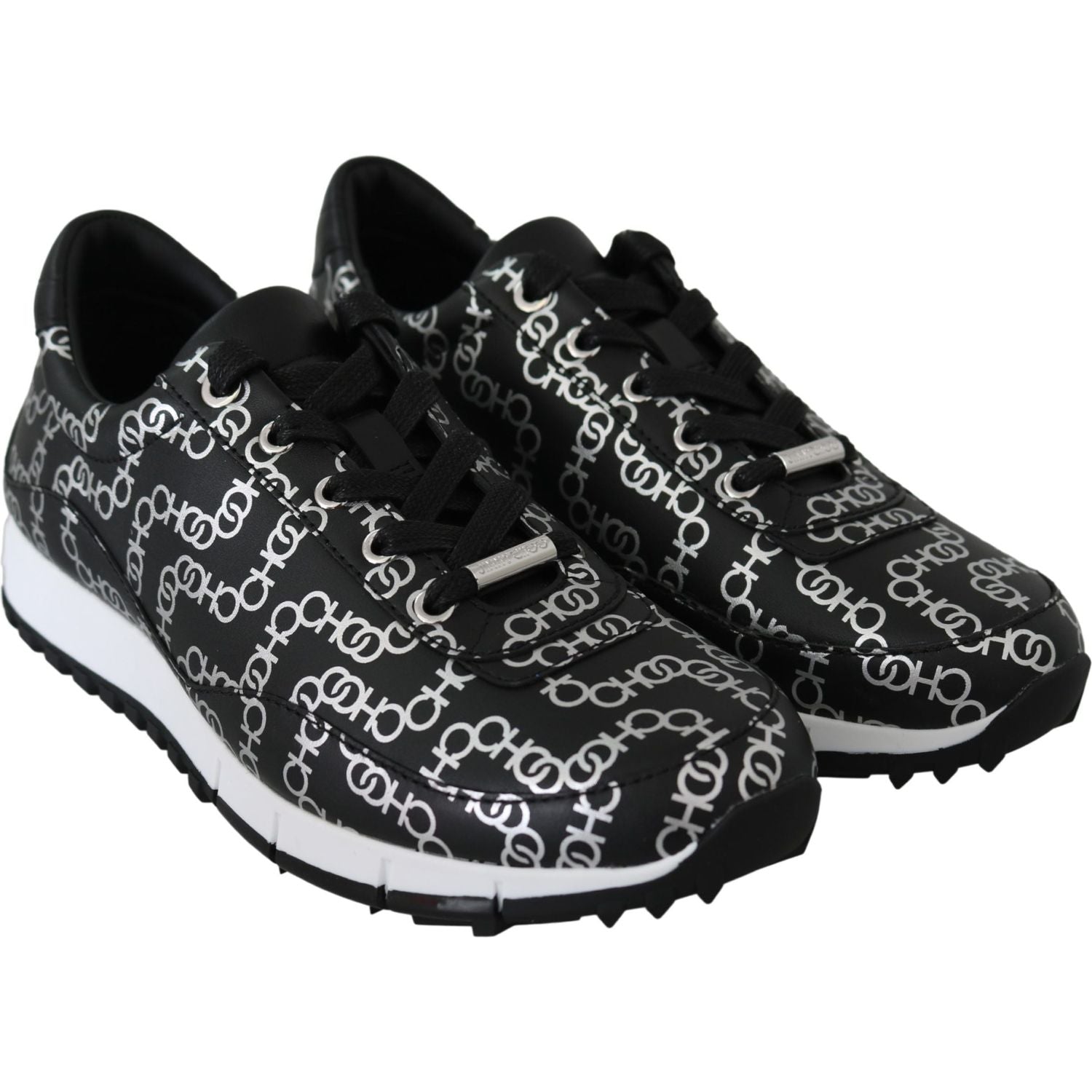 حذاء رياضي أنيق من الجلد باللونين الأسود والفضي من جيمي تشو