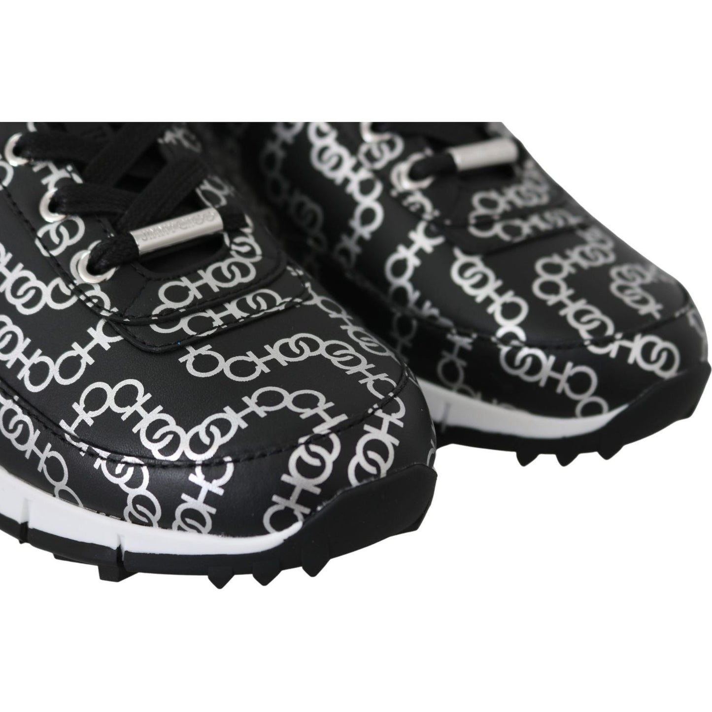 Jimmy Choo Black and Silver Leather Monza Sneakers