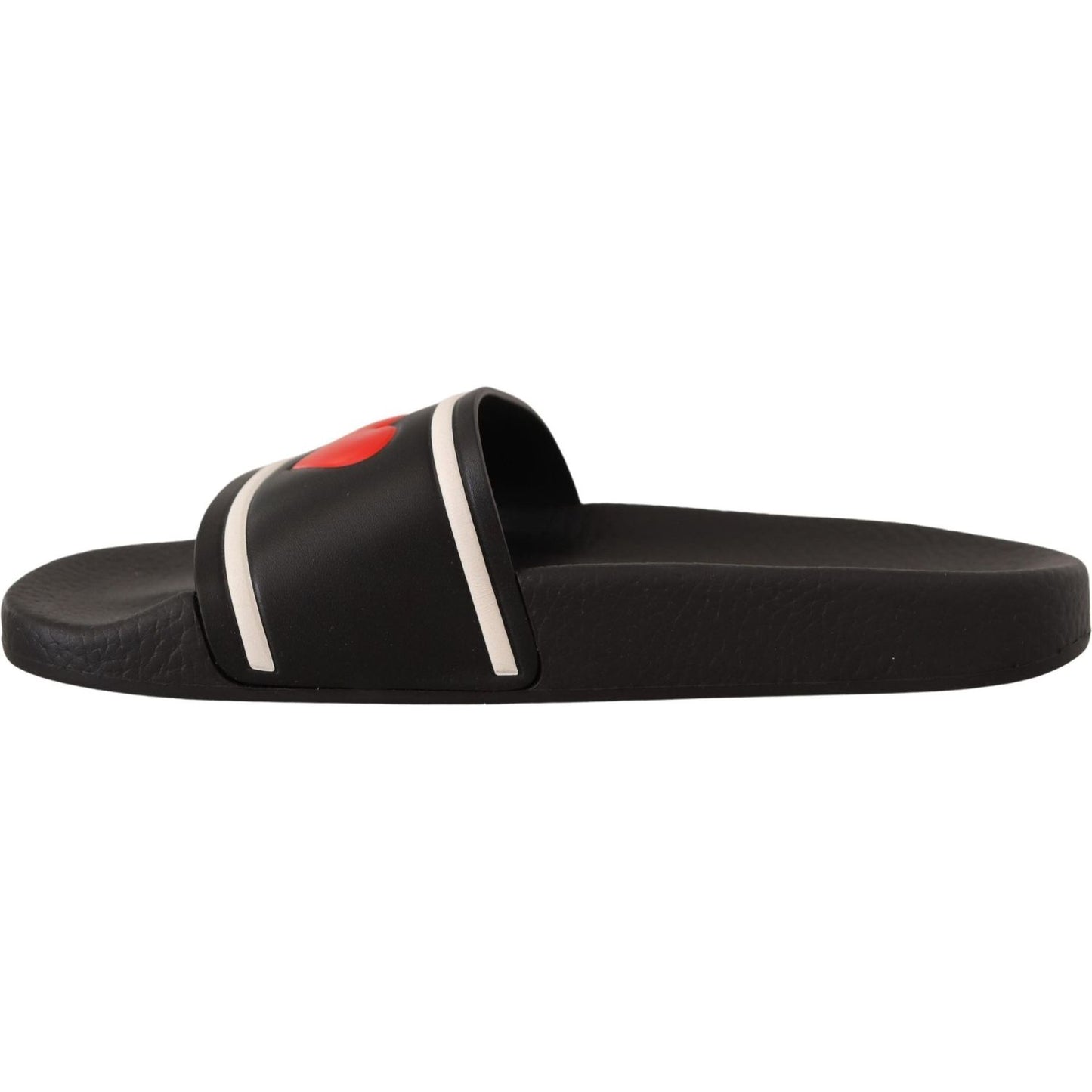 Dolce & Gabbana Black Leather I Love D&G Slides Sandals