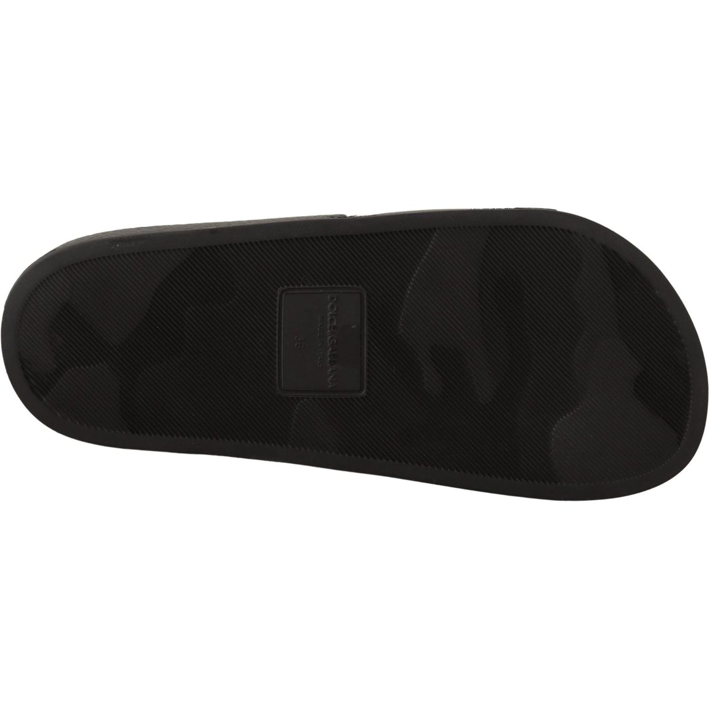 Dolce & Gabbana Black Leather I Love D&G Slides Sandals