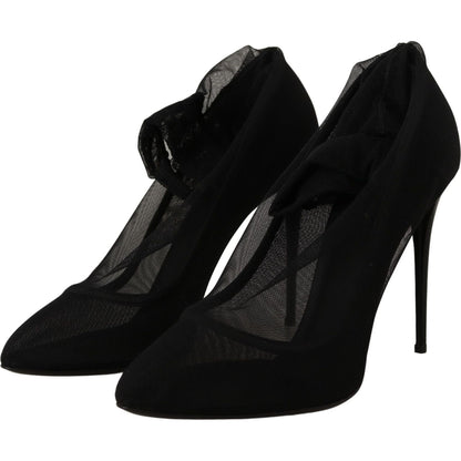 Dolce & Gabbana Black Tulle Stretch Boots Pumps Shoes