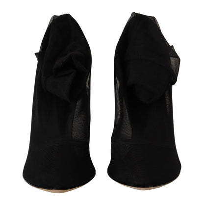 Dolce & Gabbana Black Stretch Tulle Stretch Boots Shoes