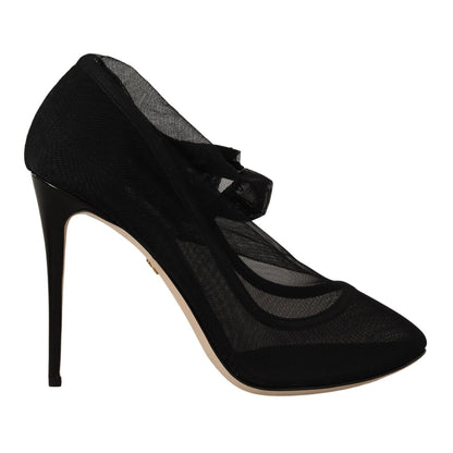 Dolce & Gabbana Black Stretch Tulle Stretch Boots Shoes